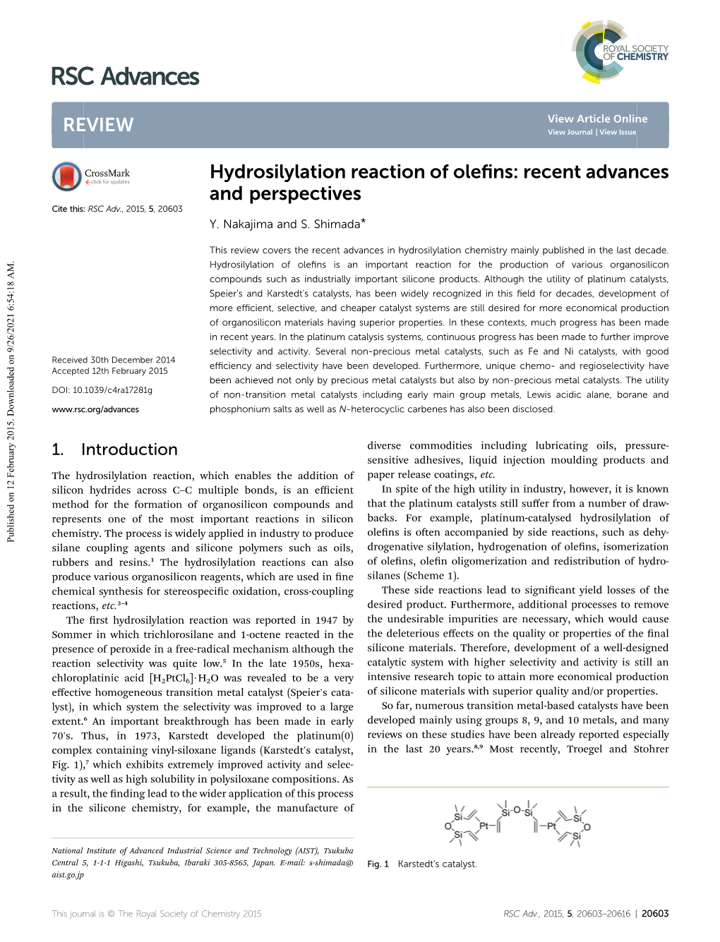 Hydrosilylation Reaction of Olefins