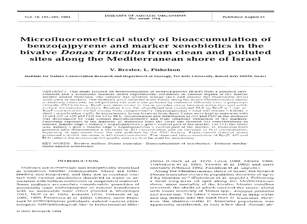 Microfluorometrical Study of Bioaccumulation of Benzo(A)Pyrene