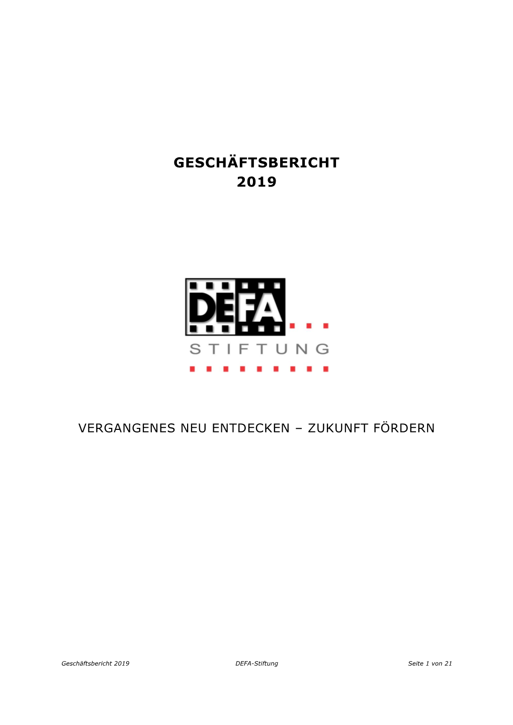 Jahresbericht Der DEFA-Stiftung 2019