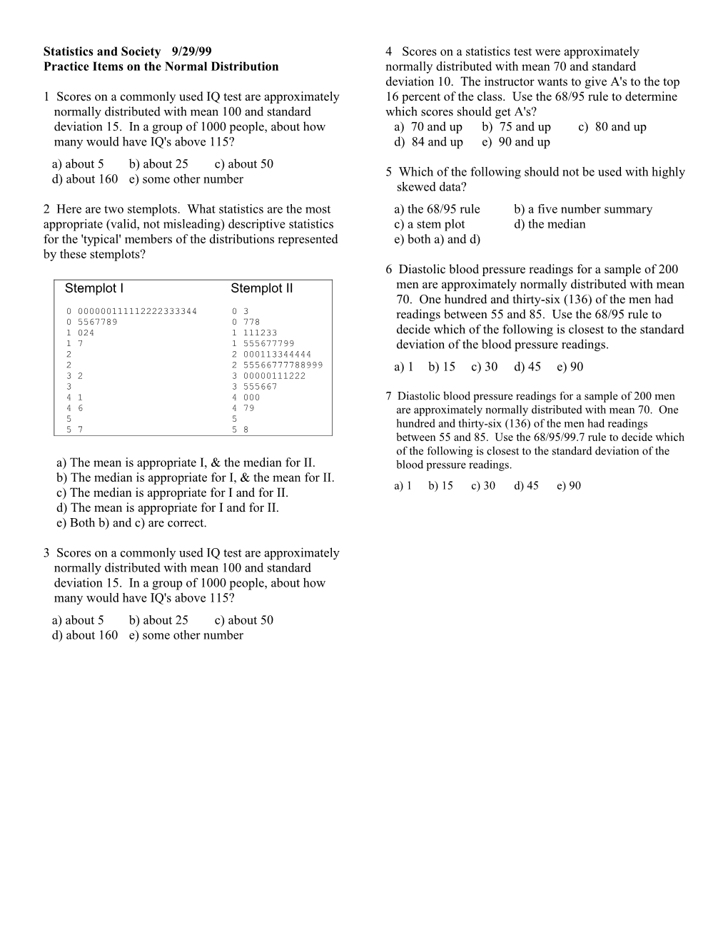 Practice Items on the Normal Distribution