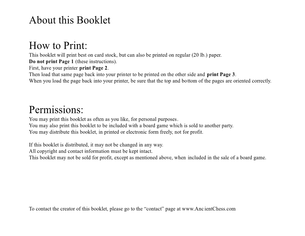 About This Booklet How to Print: Permissions