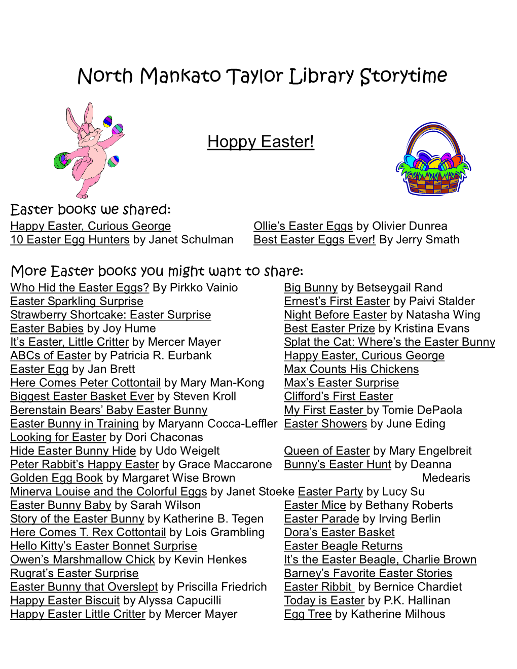 Hoppy Easter Storytime