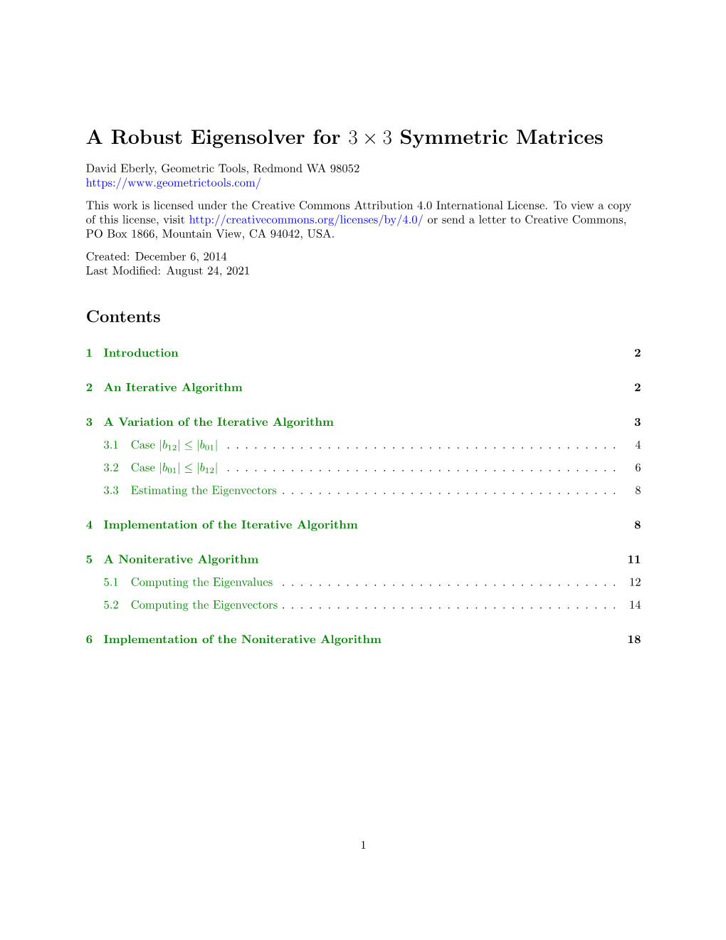A Robust Eigensolver for 3 3 Symmetric Matrices