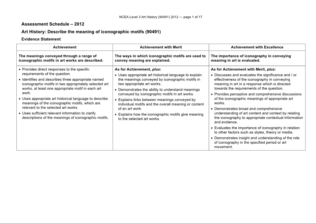 NCEA Level 3 Art History (90491) 2012 — Page 1 of 17 Assessment Schedule – 2012 Art History: Describe the Meaning of Iconographic Motifs (90491) Evidence Statement