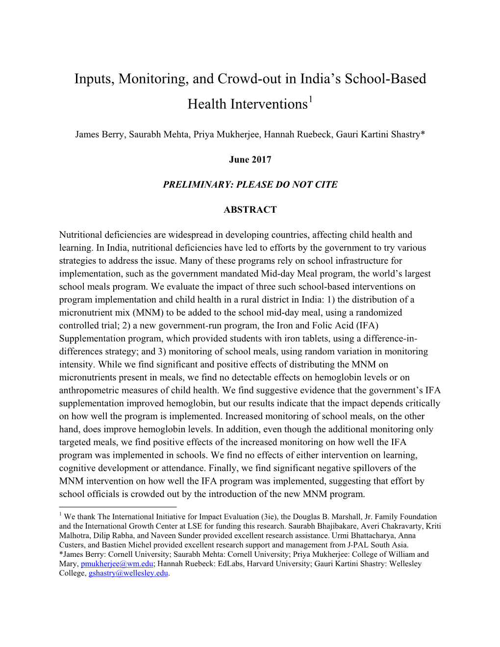 Inputs, Monitoring, and Crowd-Out in India's School-Based Health
