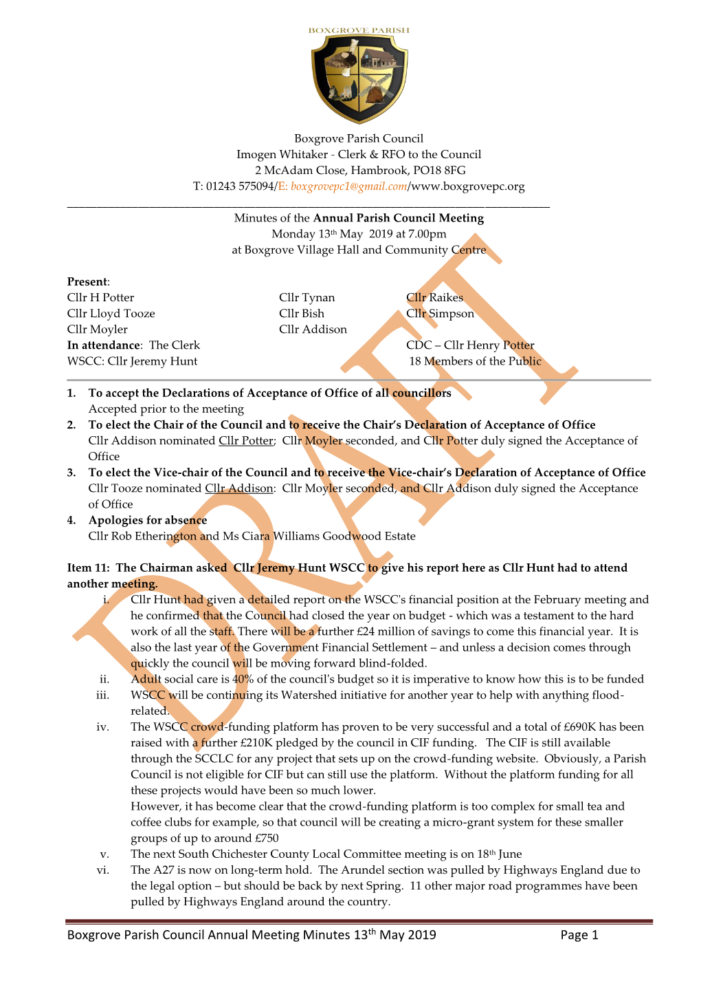 Boxgrove Parish Council Minutes