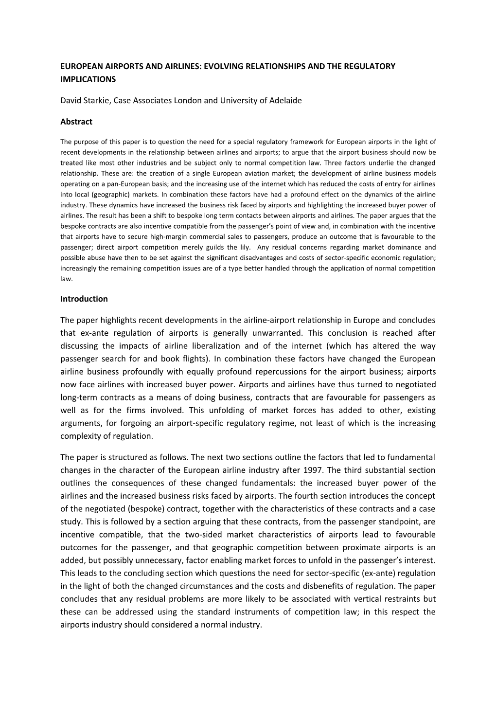 Submission 44 - Attachment - David Starkie - Economic Regulation of Airport Services