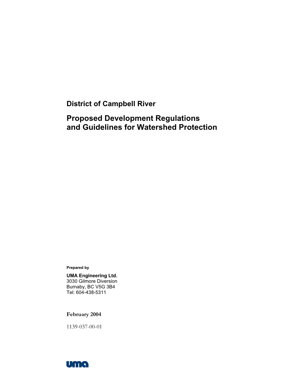 Proposed Development Regulations and Guidelines for Watershed Protection
