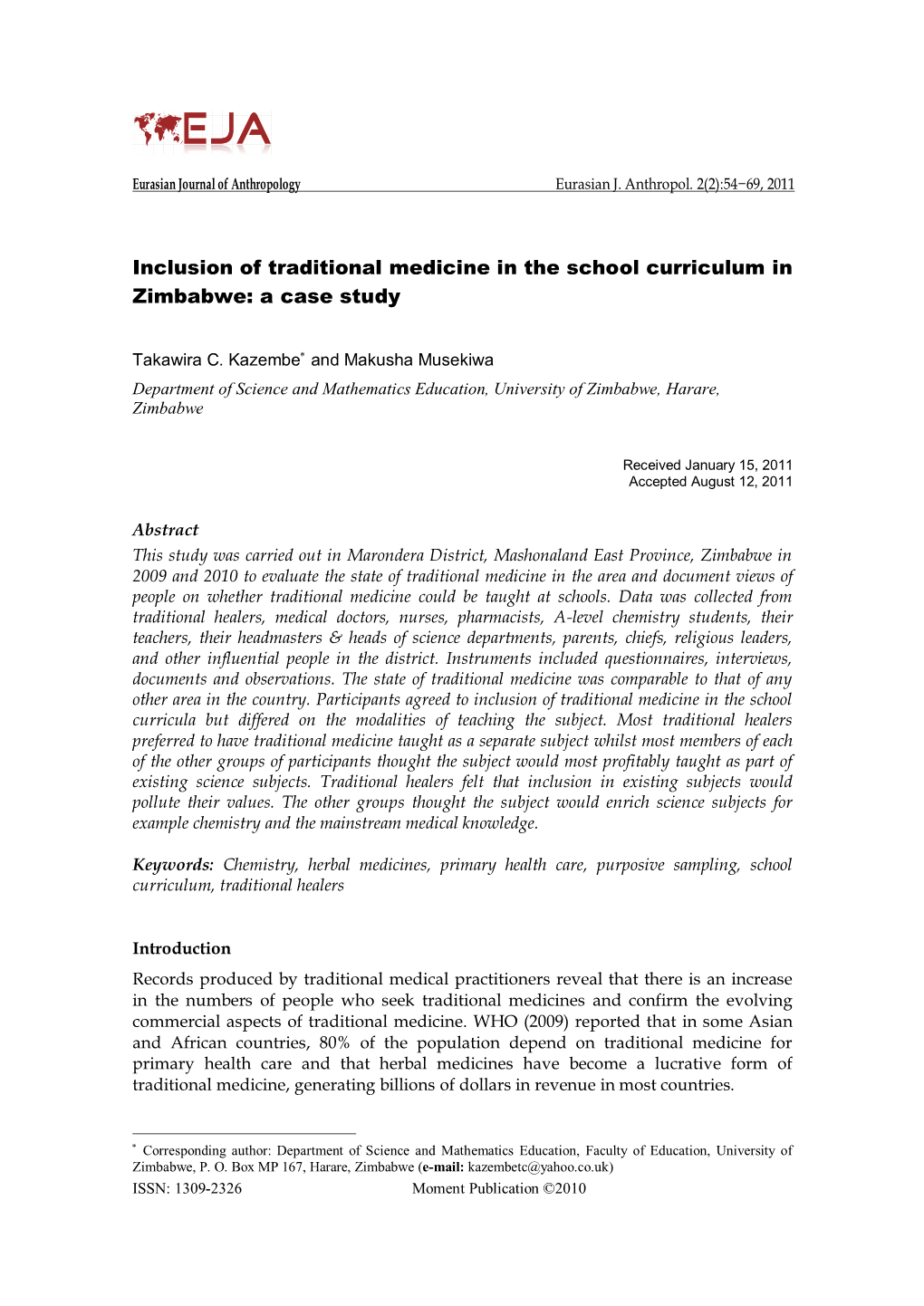 Inclusion of Traditional Medicine in the School Curriculum in Zimbabwe: a Case Study