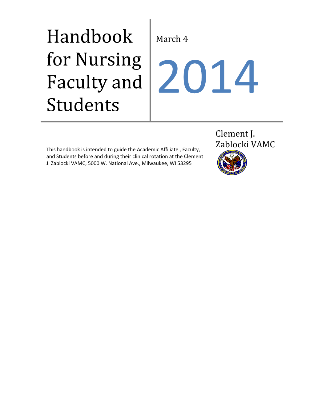 Handbook For Nursing Faculty And Students