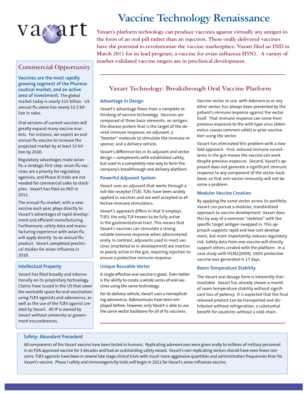 Vaccine Technology Renaissance Vaxart’S Platform Technology Can Produce Vaccines Against Virtually Any Antigen in the Form of an Oral Pill Rather Than an Injection
