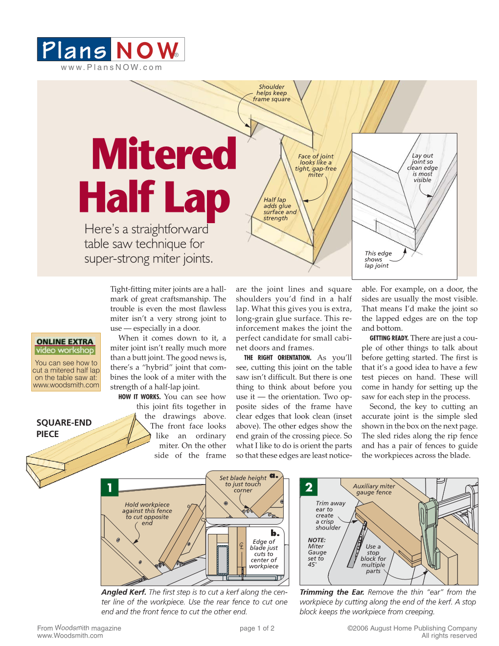 Mitered Half Lap Here’S a Straightforward Table Saw Technique for Super-Strong Miter Joints