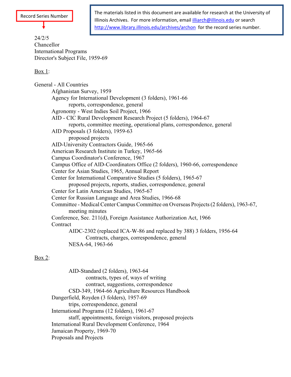 24/2/5 Chancellor International Programs Director's Subject File, 1959-69