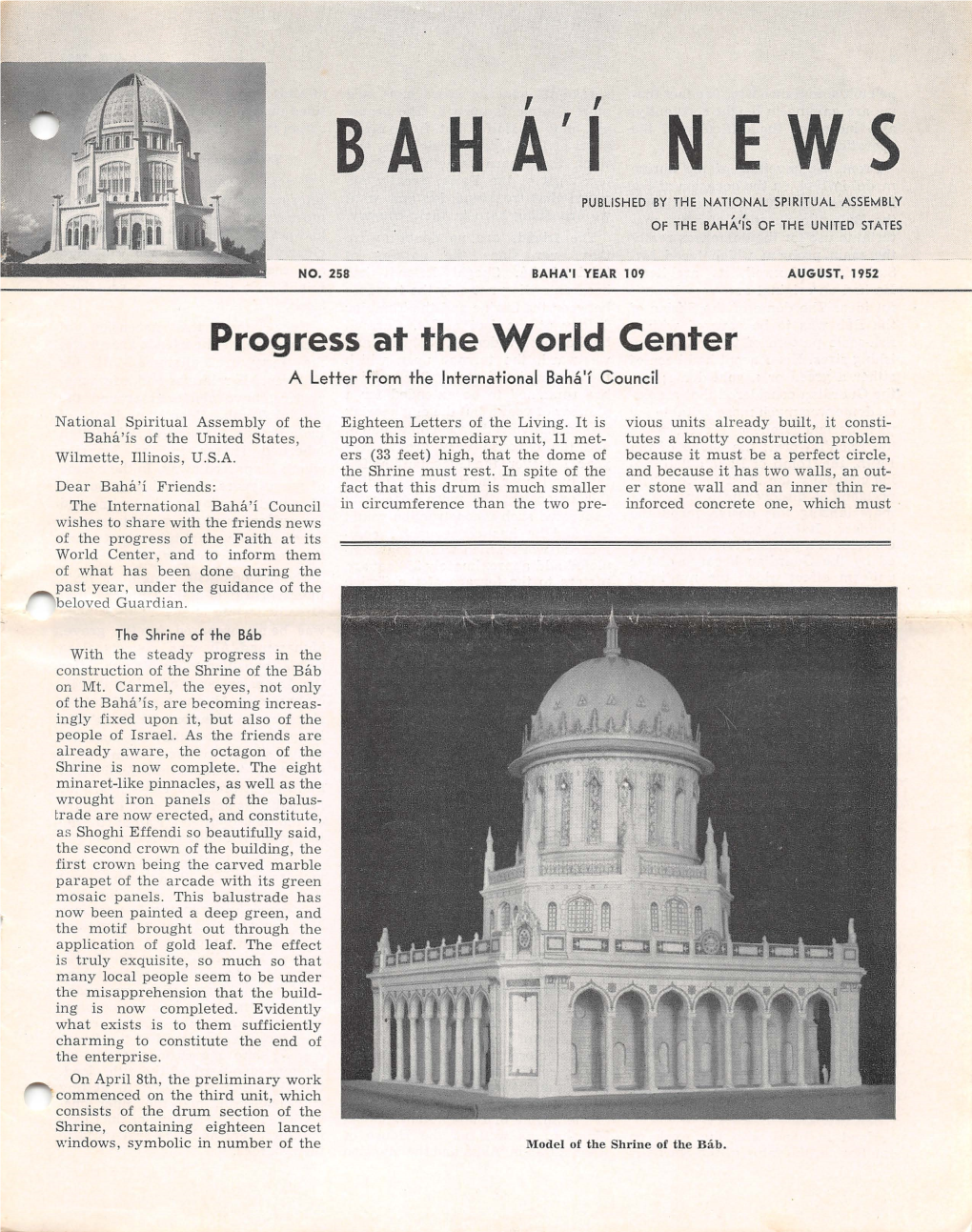 BAHA'i NEWS PUBLISHED by the NATIONAL SPIRITUAL ASSEMBLY of the BAHA'is of the UNITED STATES
