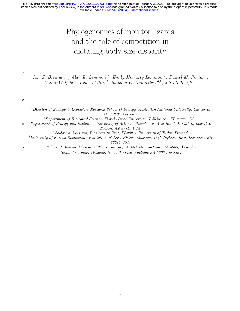 Phylogenomics of Monitor Lizards and the Role of Competition in Dictating Body Size Disparity