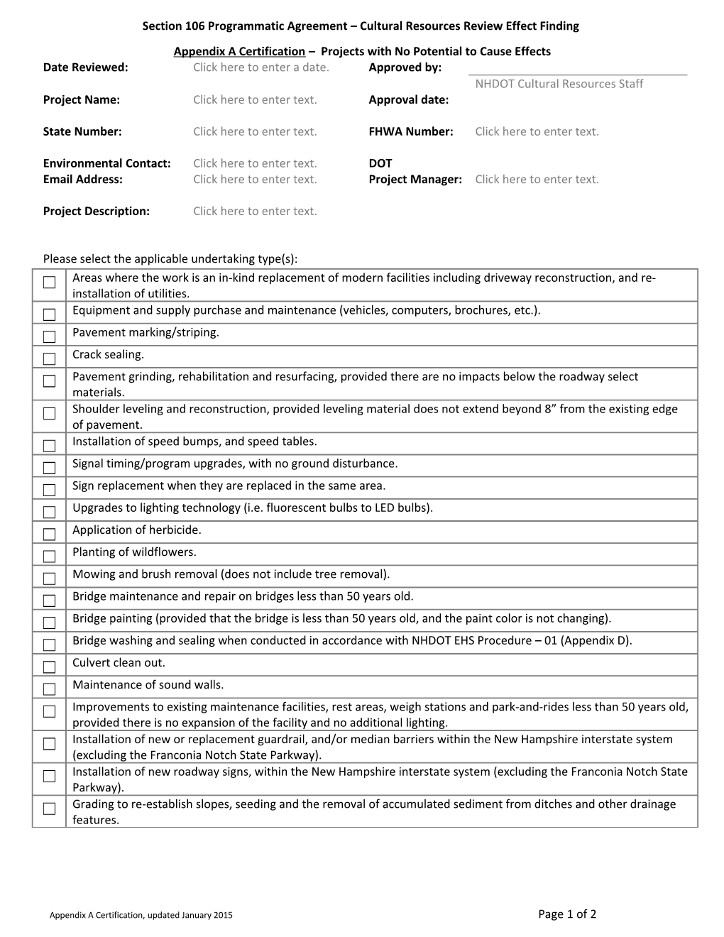 Section 106 Programmatic Agreement Cultural Resources Review Effect Finding