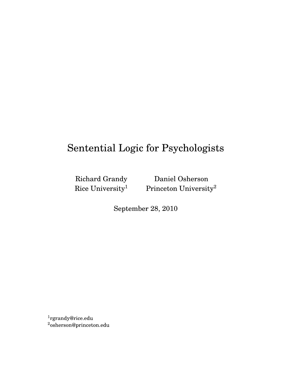 Sentential Logic Primer