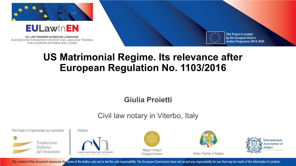 US Matrimonial Regime. Its Relevance After European Regulation No