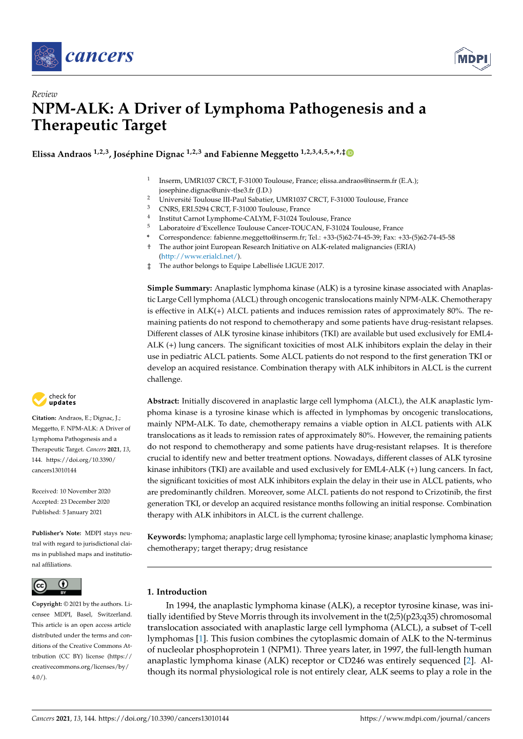 NPM-ALK: a Driver of Lymphoma Pathogenesis and a Therapeutic Target