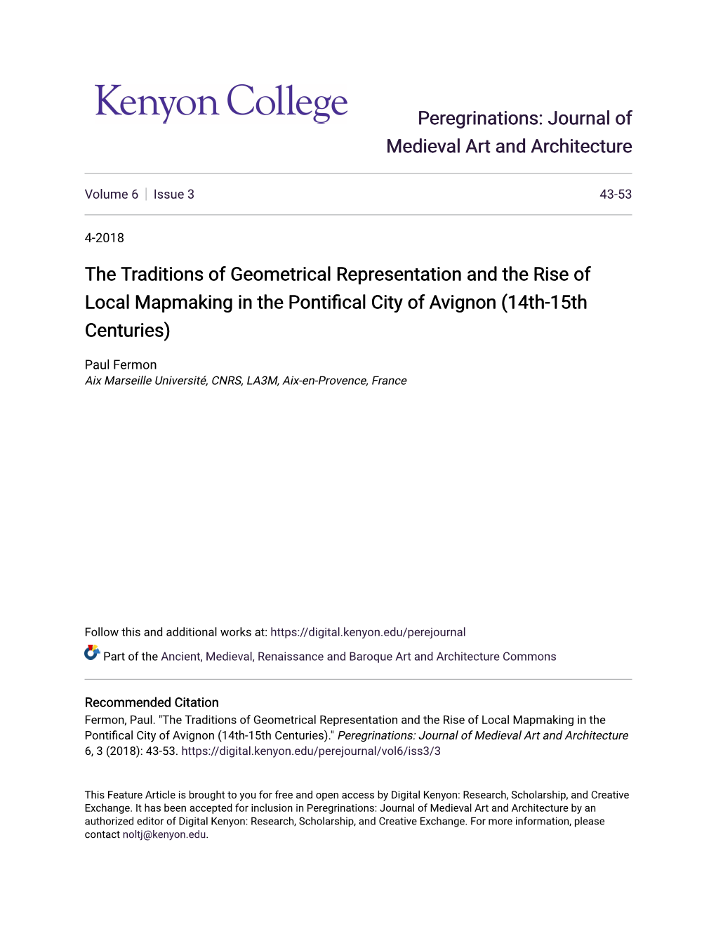 The Traditions of Geometrical Representation and the Rise of Local Mapmaking in the Pontifical City of Vignona (14Th-15Th Centuries)