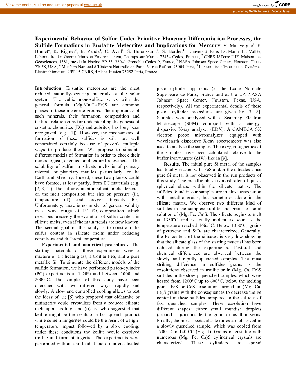 Experimental Behavior of Sulfur Under Primitive Planetary Differentiation Processes, the Sulfide Formations in Enstatite Meteorites and Implications for Mercury