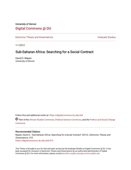 Sub-Saharan Africa: Searching for a Social Contract