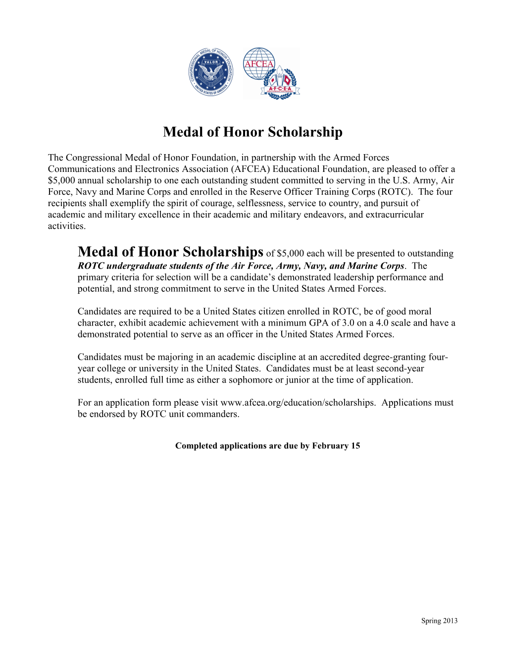 Medal of Honor Scholarship