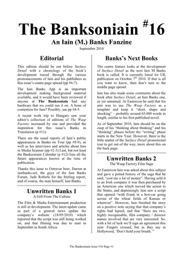 The Banksoniain #16 an Iain (M.) Banks Fanzine September 2010