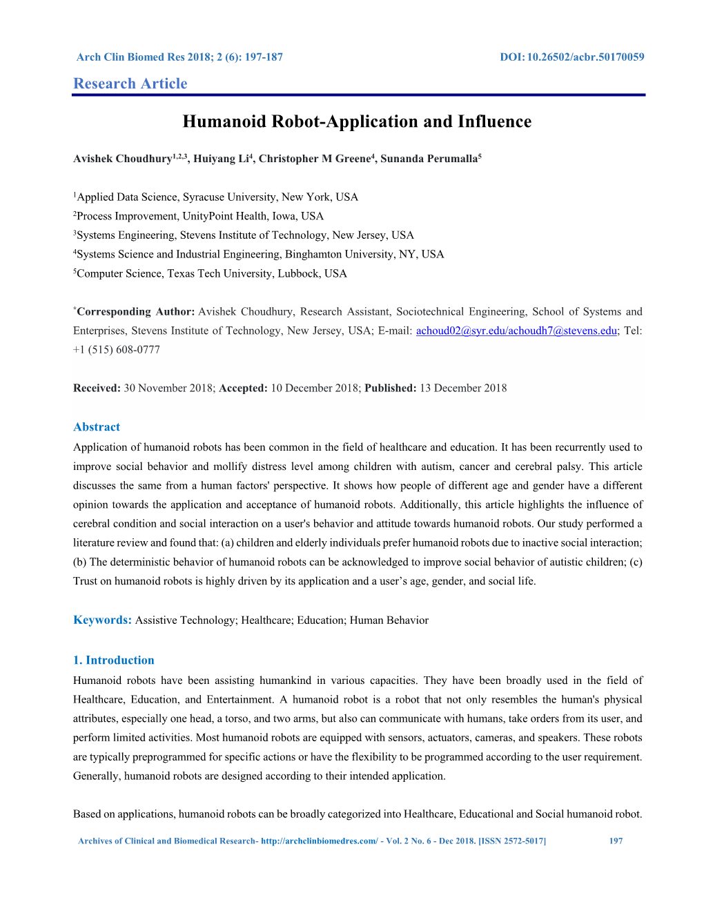 Humanoid Robot-Application and Influence