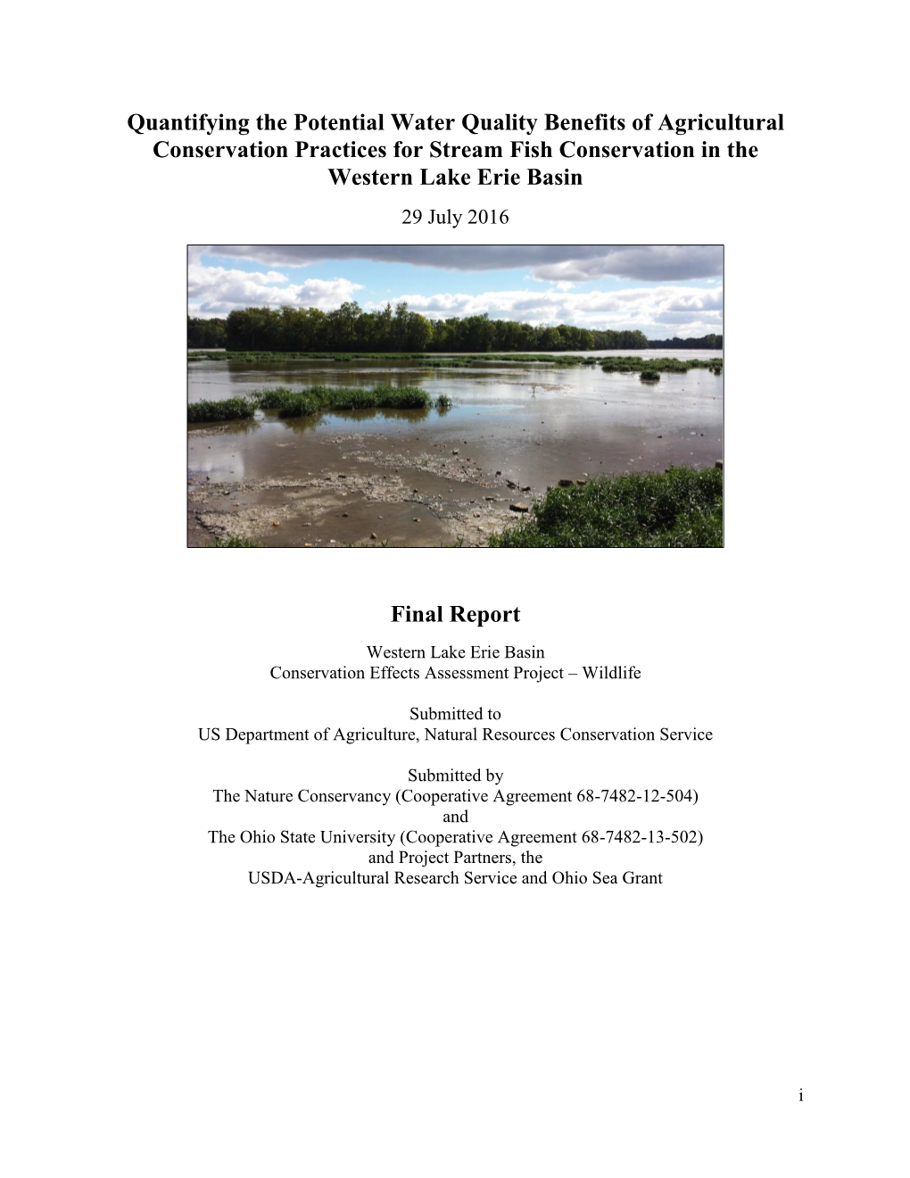 Quantifying the Potential Water Quality Benefits of Agricultural Conservation Practices for Stream Fish Conservation in the Western Lake Erie Basin 29 July 2016