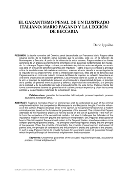 El Garantismo Penal De Un Ilustrado Italiano: Mario Pagano Y La Lección De Beccaria