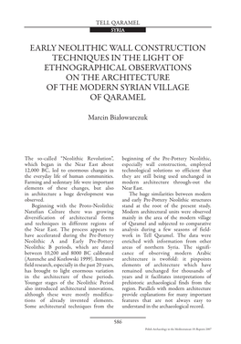 Early Neolithic Wall Construction Techniques in the Light of Ethnographical Observations on the Architecture of the Modern Syrian Village of Qaramel