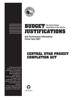 Budget Justification Central Utah Project Completion