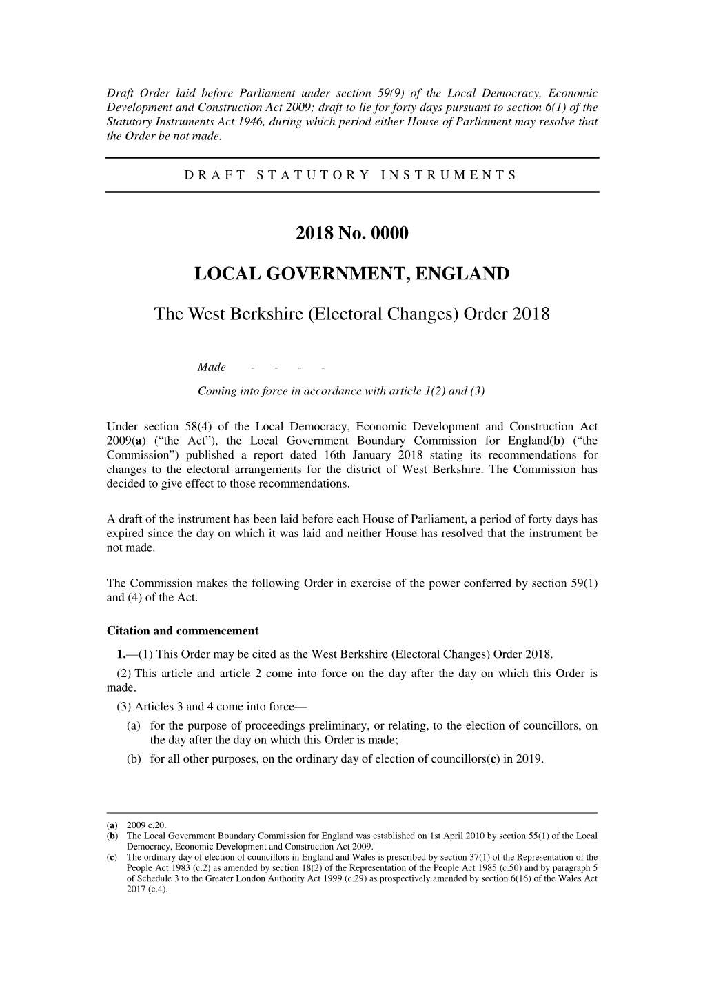 The West Berkshire (Electoral Changes) Order 2018