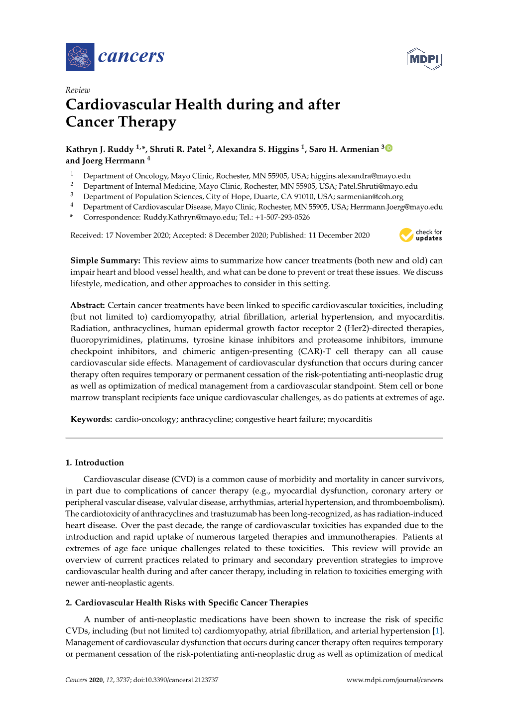 Cardiovascular Health During and After Cancer Therapy