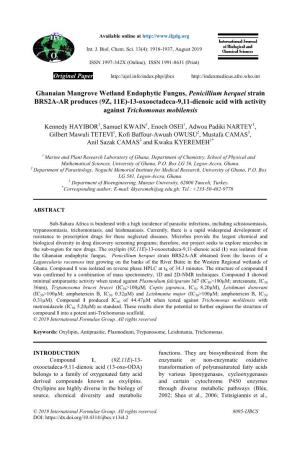 Ghanaian Mangrove Wetland Endophytic Fungus, Penicillium Herquei Strain BRS2A-AR Produces