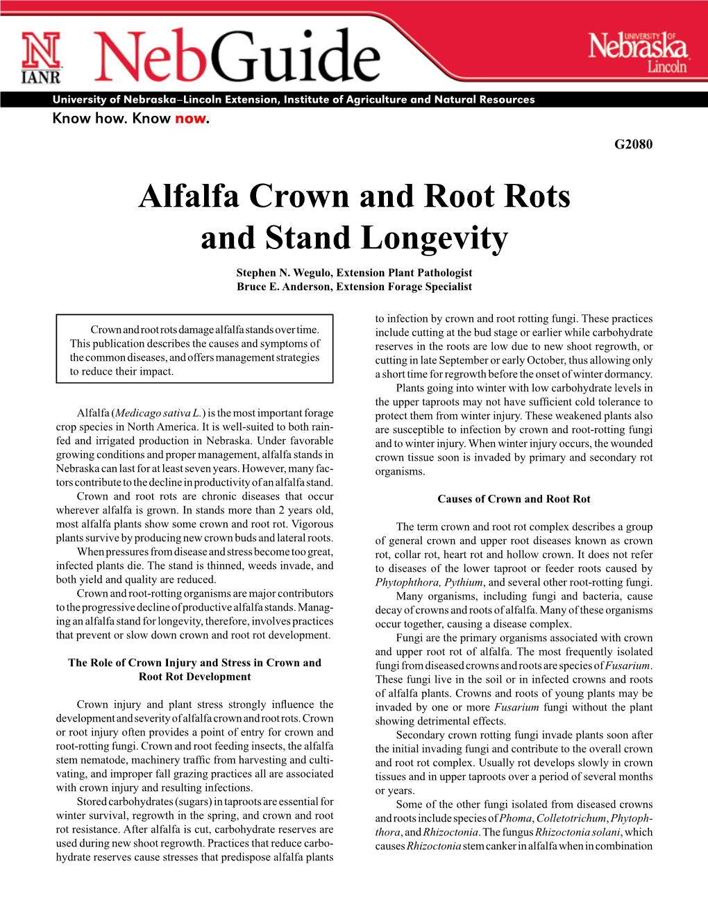 Alfalfa Crown and Root Rots and Stand Longevity Stephen N