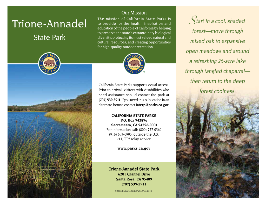 Trione-Annadel State Park 6201 Channel Drive Santa Rosa, CA 95409 (707) 539-3911