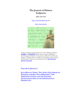 The Tradition of Esau and the Edomite Genealogies from an Anthropological Perspective 2 Journal of Hebrew Scriptures