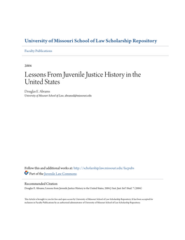 Lessons from Juvenile Justice History in the United States Douglas E
