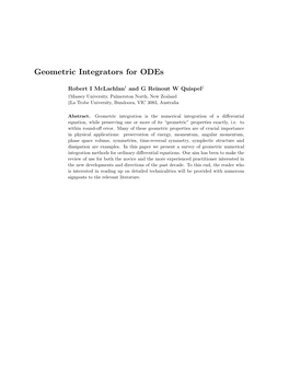 Geometric Integrators for Odes