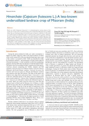 Capsicum Frutescens L.): a Less-Known Underutilized Landrace Crop of Mizoram (India)