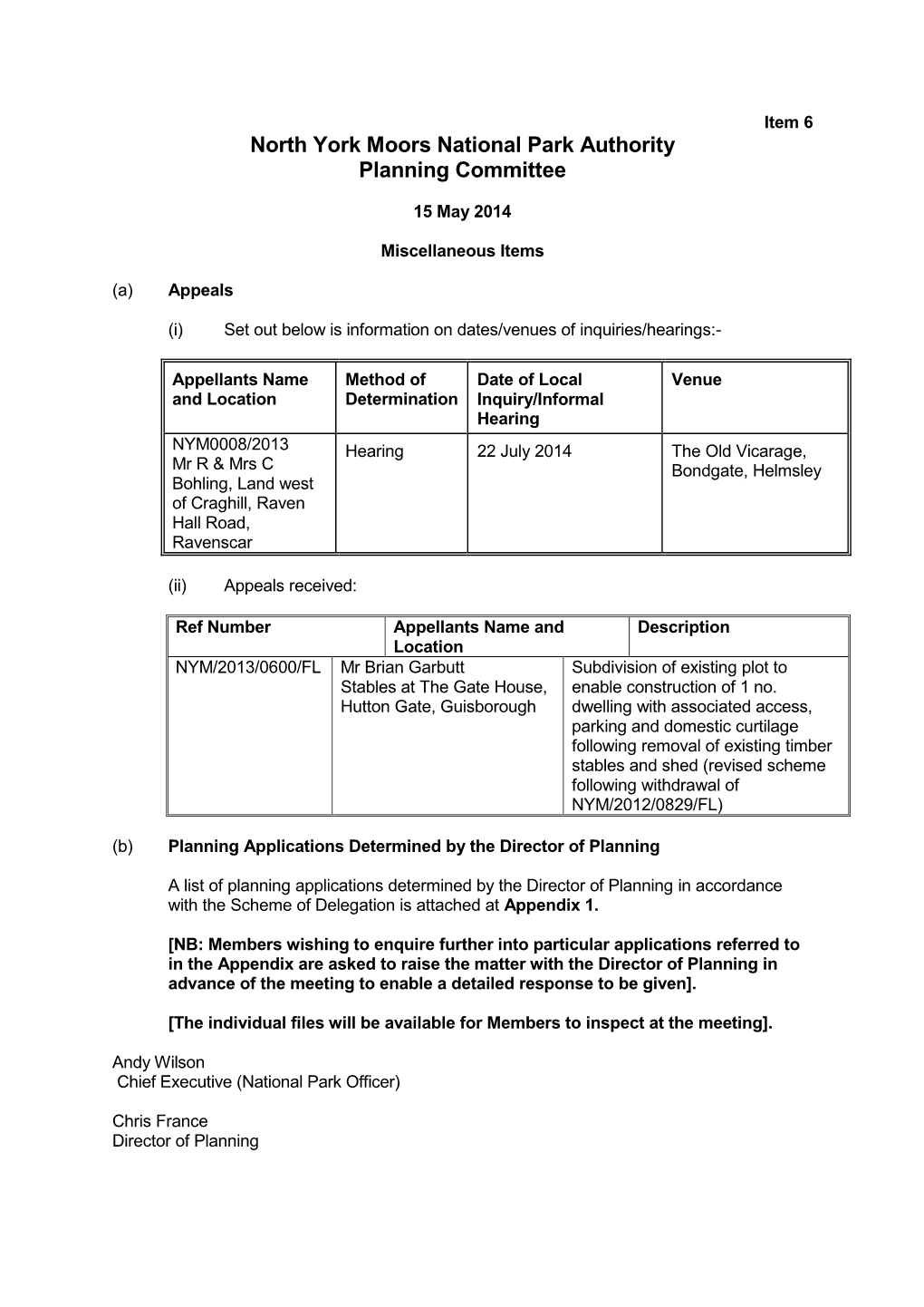 North York Moors National Park Authority Planning Committee