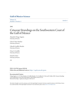 Cetacean Strandings on the Southwestern Coast of the Gulf of Mexico Alejandro Ortega-Argueta University of Veracruz