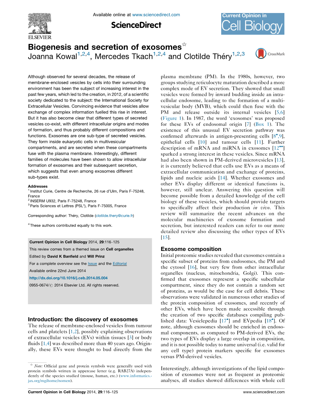 Biogenesis and Secretion of Exosomes