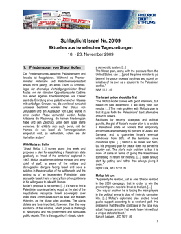 Schlaglicht Israel Nr. 20/09 Aktuelles Aus Israelischen Tageszeitungen 10