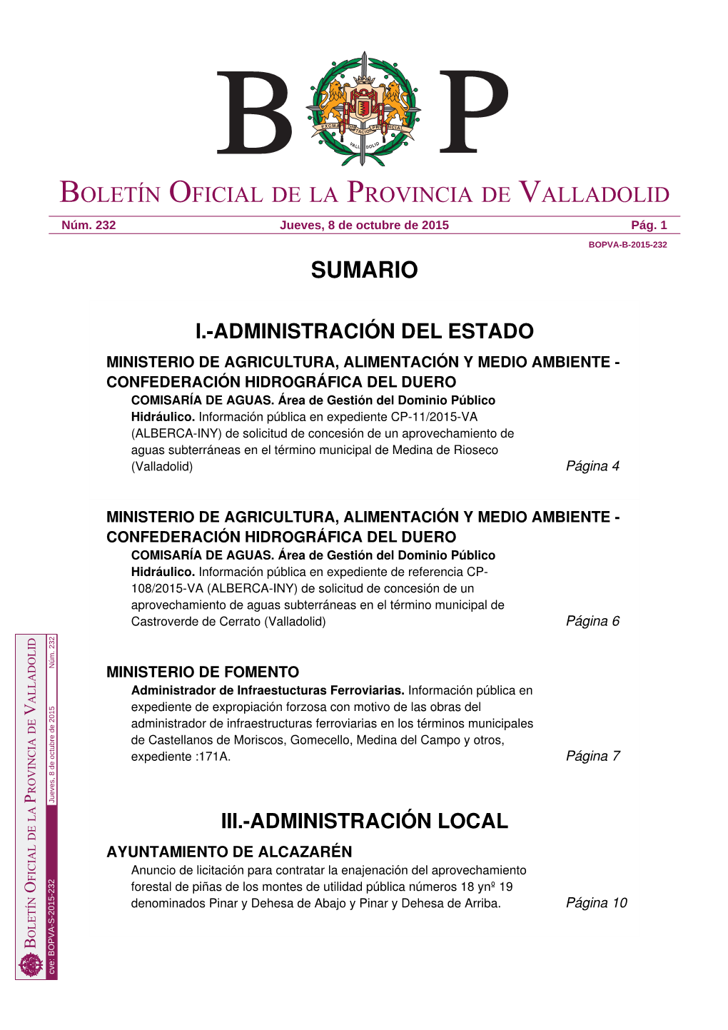 Sumario Boletín Oficial De La Provincia De Valladolid