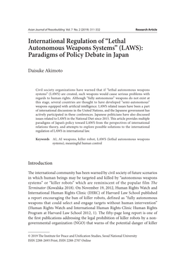 International Regulation of “Lethal Autonomous Weapons Systems” (LAWS): Paradigms of Policy Debate in Japan