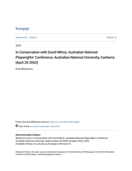 In Conservation with David Milroy: Australian National Playwrightsâ•Ž