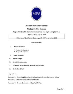 Ryerson Elementary School Madison Public Schools Request for Qualifications for Architectural and Engineering Services